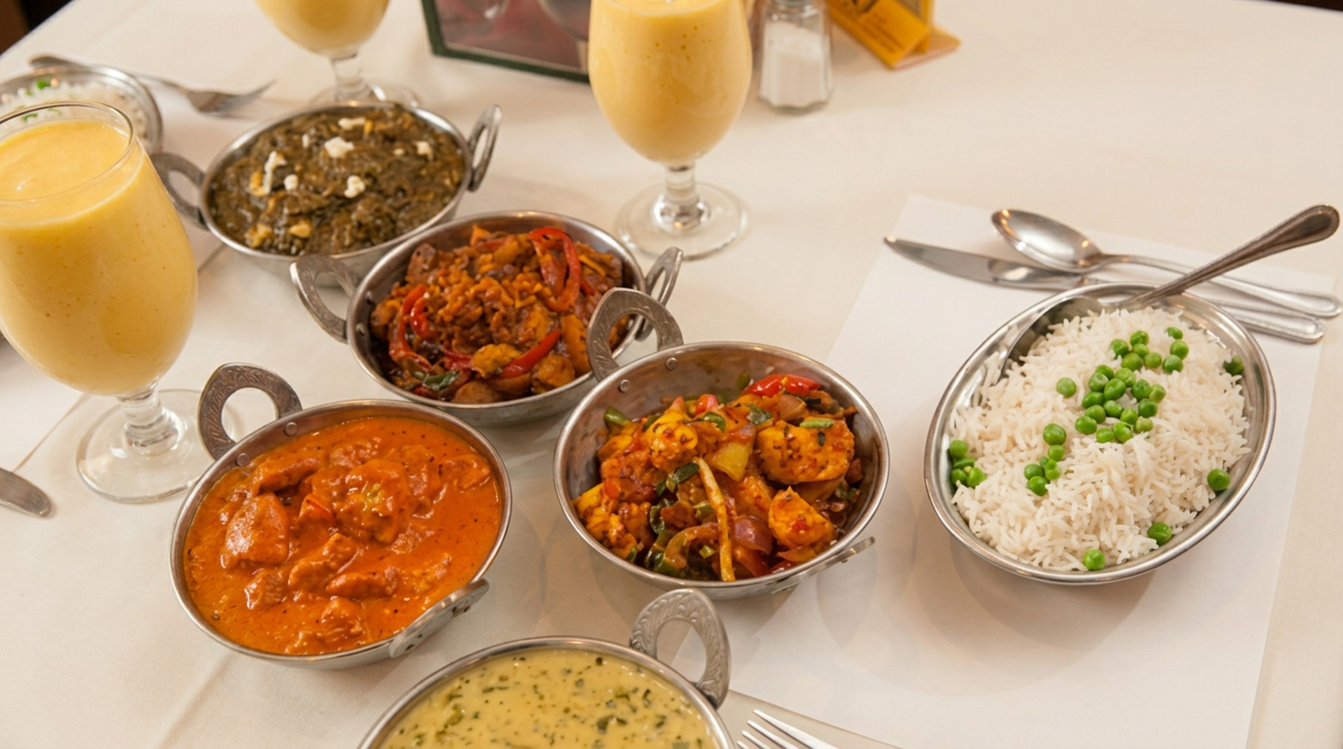 Naan, curries, and biryani